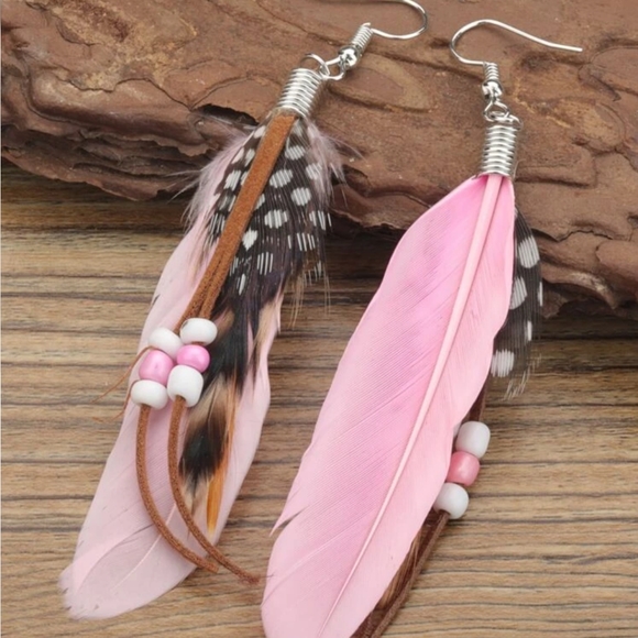 Pink Feather Earrings - Picture 3 of 3